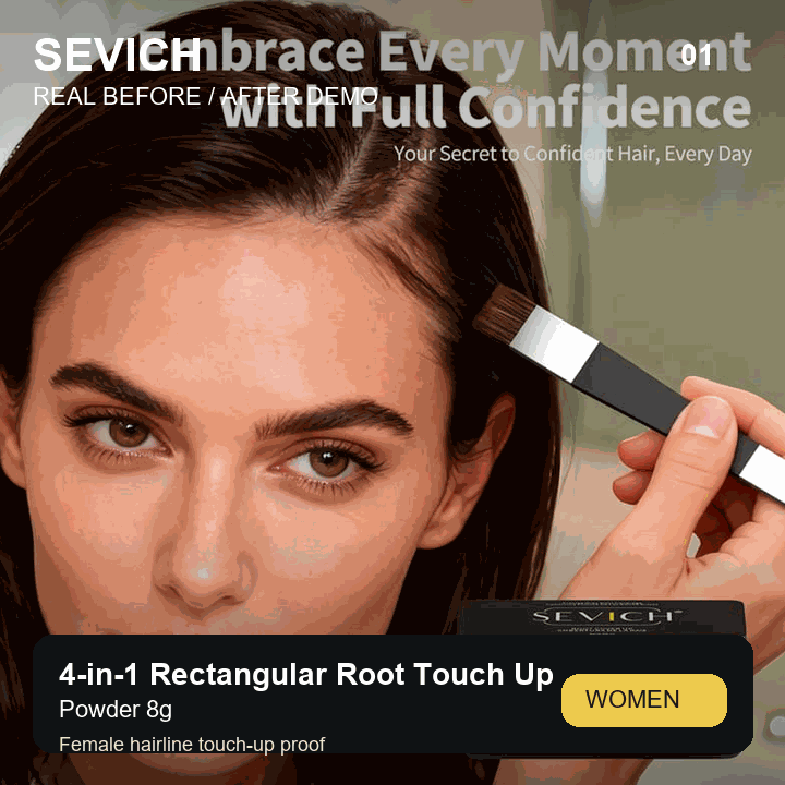 Real female before and after demo for SEVICH 4-in-1 Rectangular Root Touch Up Powder 8g