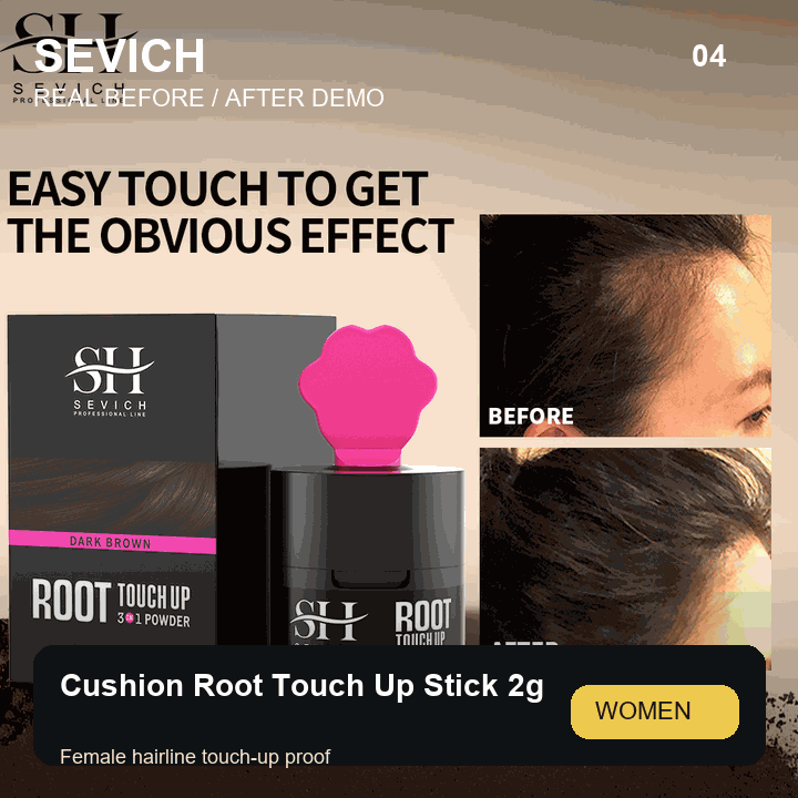 Real female before and after demo for SEVICH Cushion Root Touch Up Stick 2g