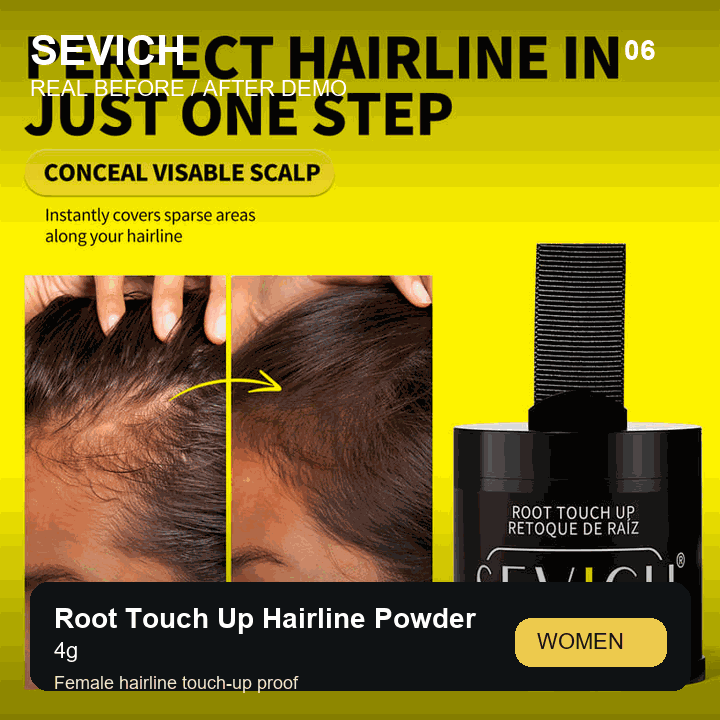 Real female before and after demo for SEVICH Root Touch Up Hairline Powder 4g