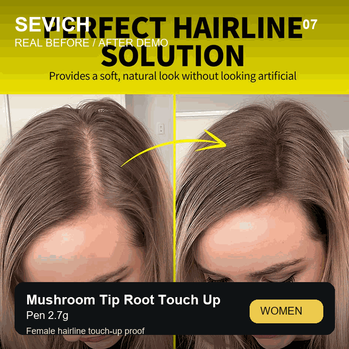 Real female before and after demo for SEVICH Mushroom Tip Root Touch Up Pen 2.7g
