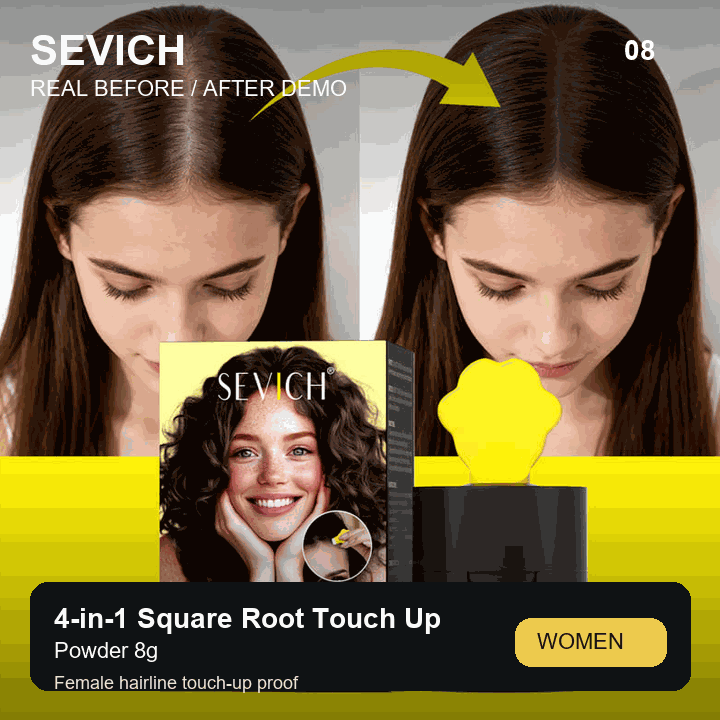 Real female before and after demo for SEVICH 4-in-1 Square Root Touch Up Powder 8g