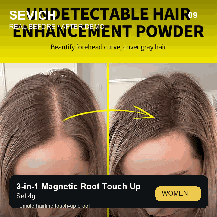 Real female before and after demo for SEVICH 3-in-1 Magnetic Root Touch Up Set 4g