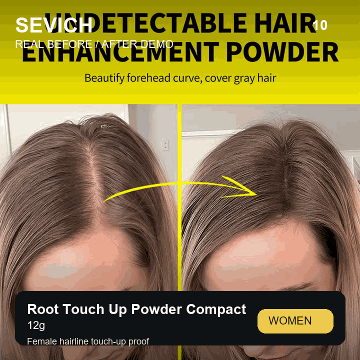 Real female before and after demo for SEVICH Root Touch Up Powder Compact 12g