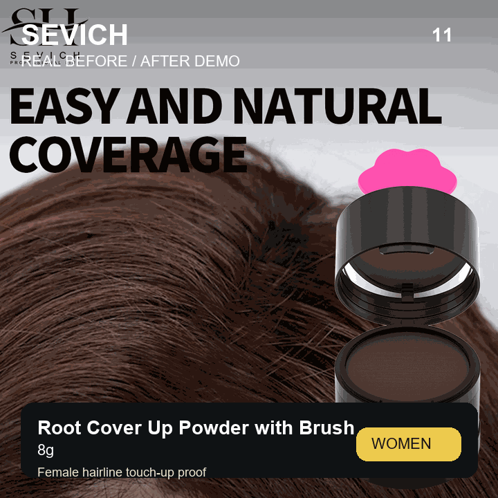 Real female before and after demo for SEVICH Root Cover Up Powder with Brush 8g