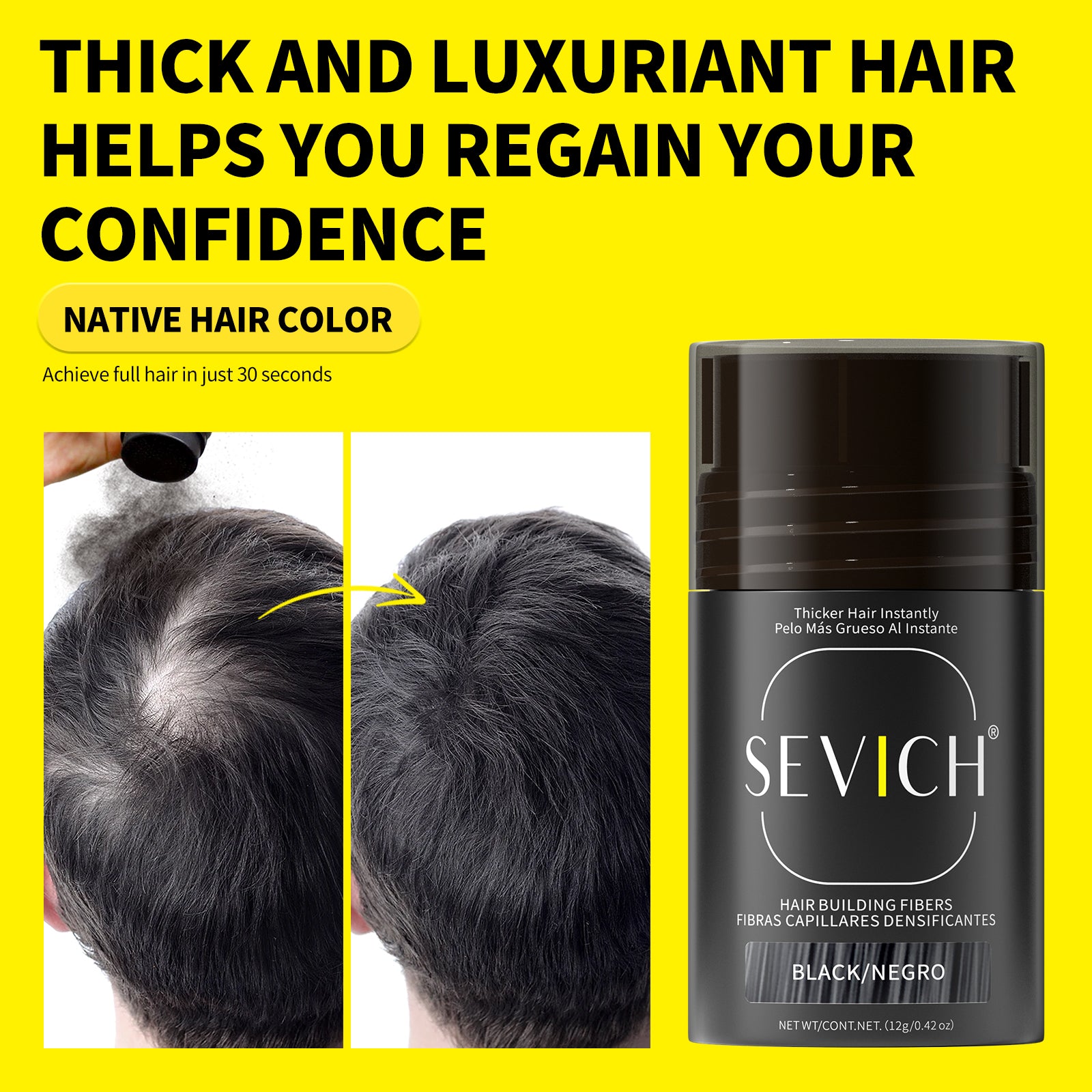 SEVICH Men's 12g Hair Building Fibers natural crown coverage