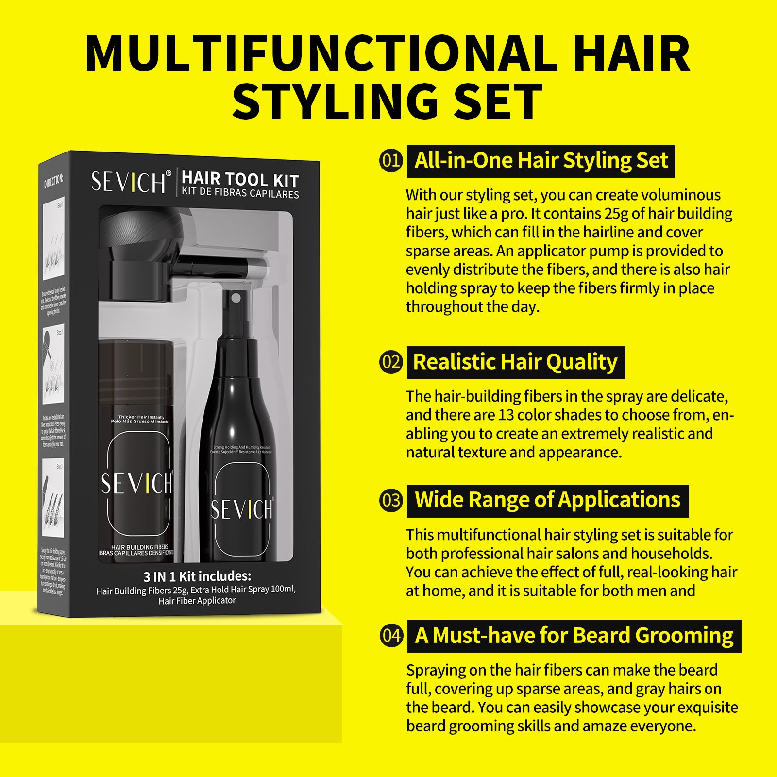 SEVICH 3-in-1 hair perfecting kit contents