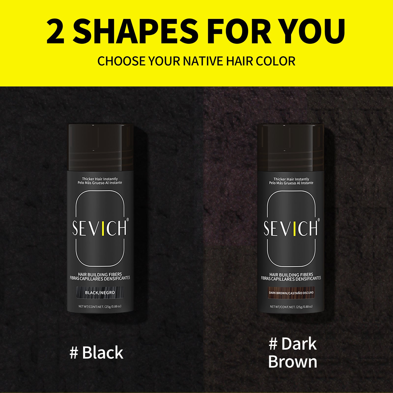 SEVICH Black and Dark Brown hair fiber shades